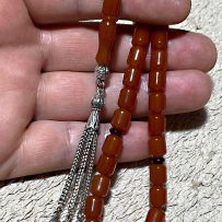 Bilek Boy 3'lü Alpaka kaplama  püskül dizayn osmanlı benzetmesi oval kesme kehribar tesbih MTKST29