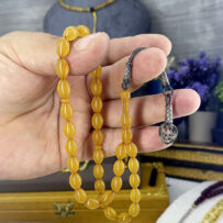 Sarı Kazaz Püsküllü Zar Obje Tesbih (1258)