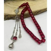 Ateş Kehribar Doğal Taş Tesbih – Özel Kaplama Püsküllü ( 1254 )