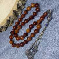 Özel Kesim Hareli & Damarlı Sıkma Kehribar Tesbih – Eski Üretim, Renk Almış (Kod: 1013-8)