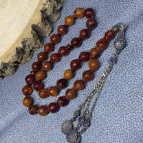 Özel Kesim Hareli & Damarlı Sıkma Kehribar Tesbih – Eski Üretim, Renk Almış (Kod: 1013-8)