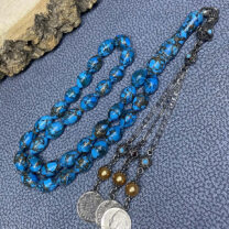 Doğal Firuze Taşı Tesbih – Mısır İşçilikli, Altın Varaklı, Alpaka Püsküllü (Eski Ürün) 1013-12