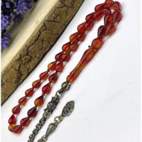 Damla Model Kırmızı Hareli Ateş Kehribar Tesbih (1131) – Parlak ve Şık Tasarım