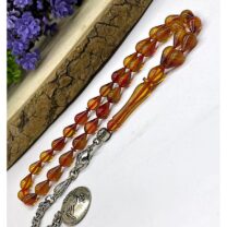 Damla Model Sarı Hareli Ateş Kehribar Tesbih (1133) – Parlak ve Şık Tasarım